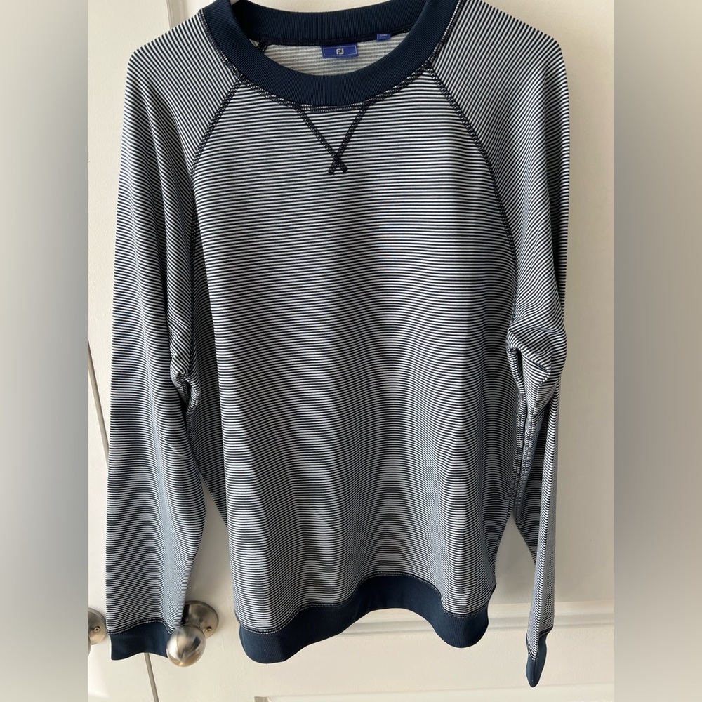 FootJoy Navy and White Striped Crewneck Sweater